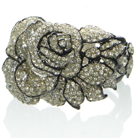 Kenneth Jay Lane KJL Black Enamel Pavé Rose Bracelet - Picture 1 of 8